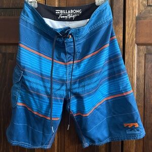 Billabong Blue and Orange Board Shorts Size 28